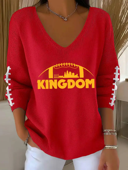 Women’s Football Fans Lovers Gameday Casual V Neck Ribbed Top Red / S