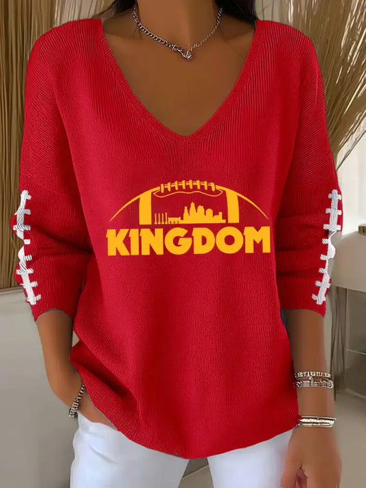 Women’s Football Fans Lovers Gameday Casual V Neck Ribbed Top Red / S