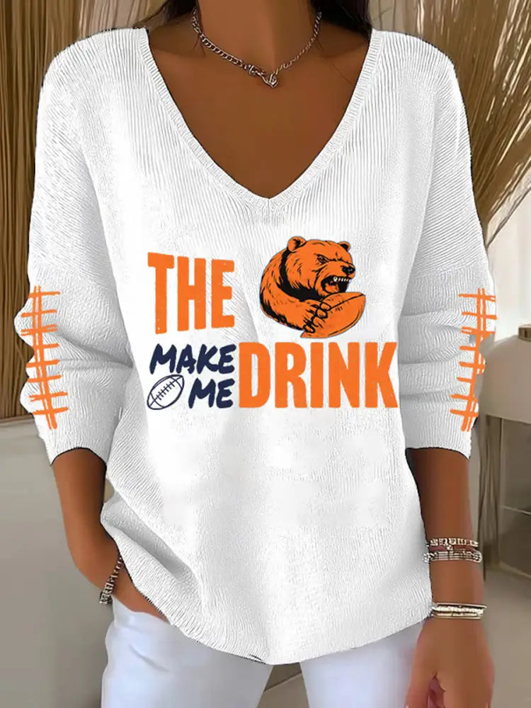 Women’s Football Fans Lovers Gameday Casual V Neck Ribbed Top White / S
