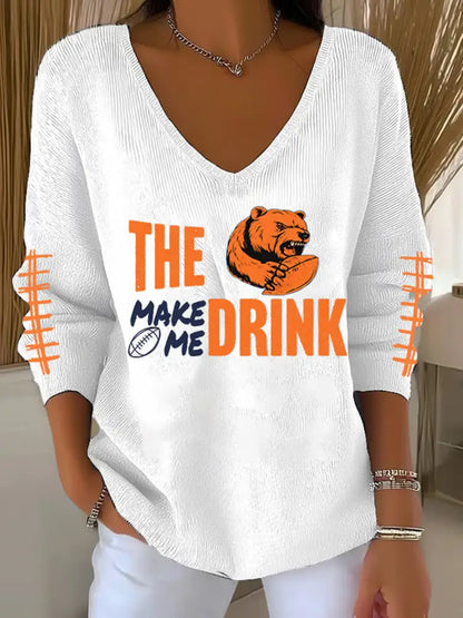 Women’s Football Fans Lovers Gameday Casual V Neck Ribbed Top White / S