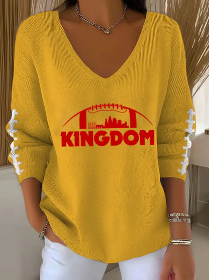 Women’s Football Fans Lovers Gameday Casual V Neck Ribbed Top Yellow / S