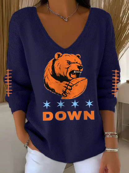 Women’s Football Fans Lovers Gameday Casual V Neck Top Navy Blue / S