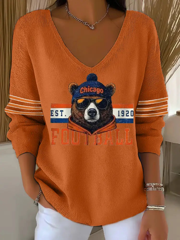 Women’s Football Fans Lovers Gameday Casual V Neck Top Orange / S