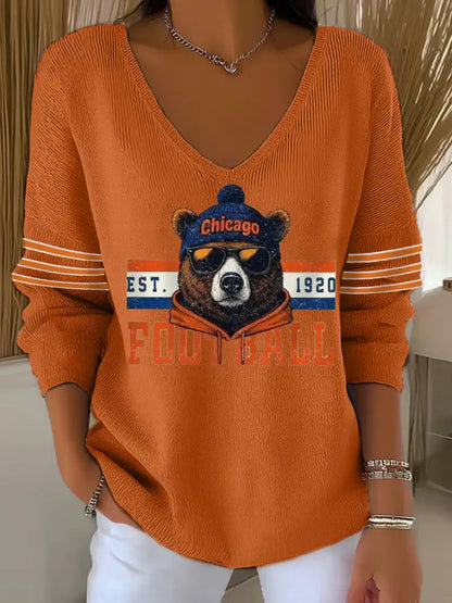 Women’s Football Fans Lovers Gameday Casual V Neck Top Orange / S