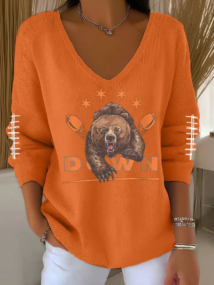 Women’s Football Fans Lovers Gameday Casual V Neck Top Orange / S
