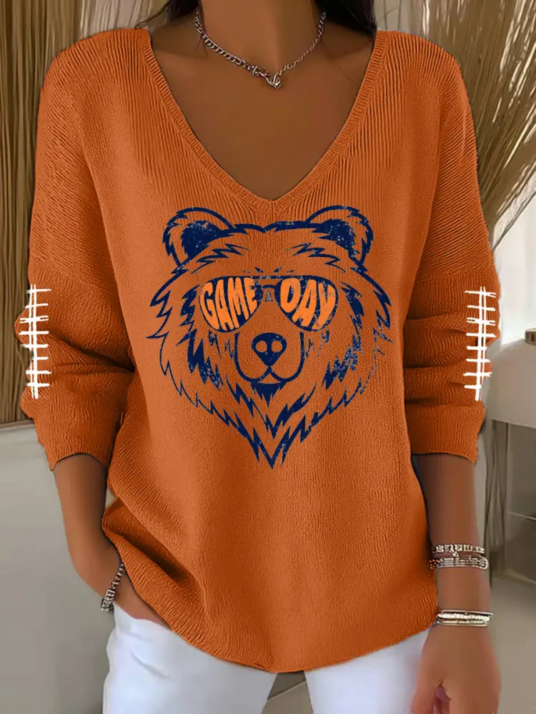 Women’s Football Fans Lovers Gameday Casual V Neck Top Orange / S
