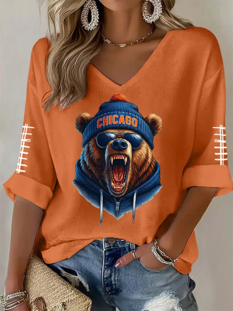 Women’s Football Fans Lovers Gameday Casual V Neck Top Orange / S