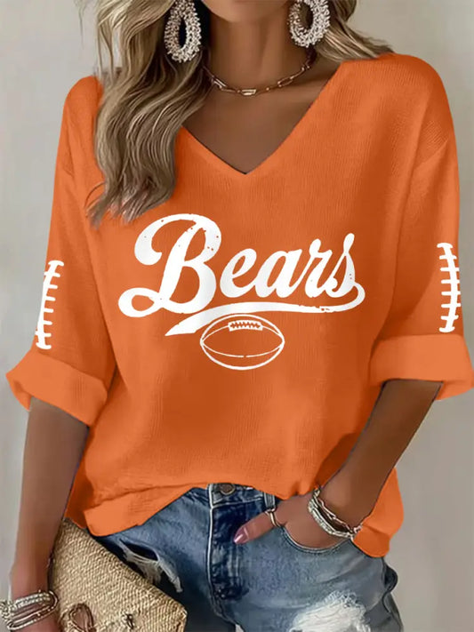 Women’s Football Fans Lovers Gameday Casual V Neck Top Orange / S