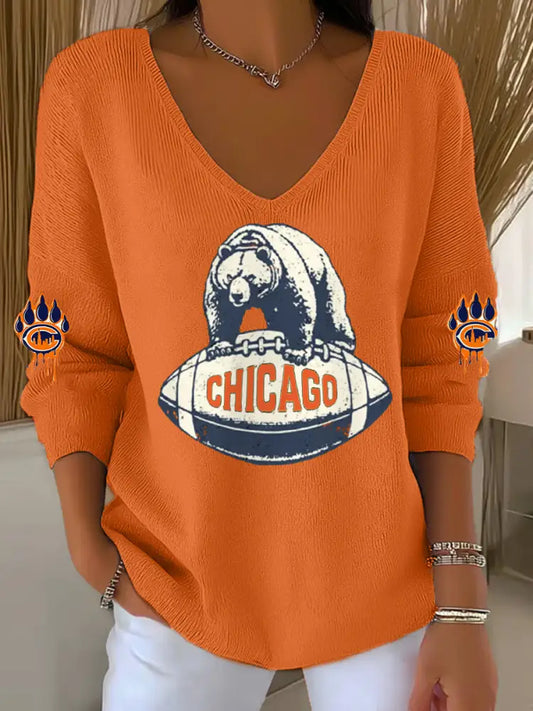 Women’s Football Fans Lovers Gameday Casual V Neck Top Orange / S