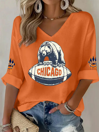 Women’s Football Fans Lovers Gameday Casual V Neck Top Orange / S