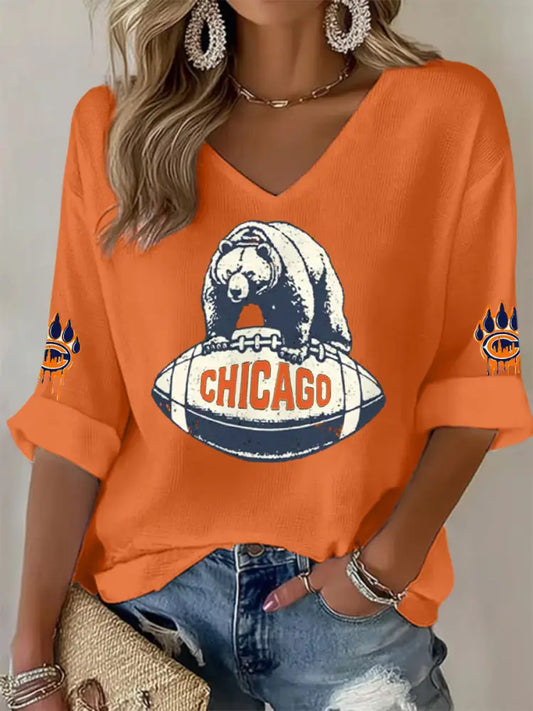 Women’s Football Fans Lovers Gameday Casual V Neck Top Orange / S