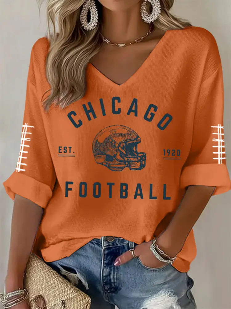 Women’s Football Fans Lovers Gameday Casual V Neck Top Orange / S