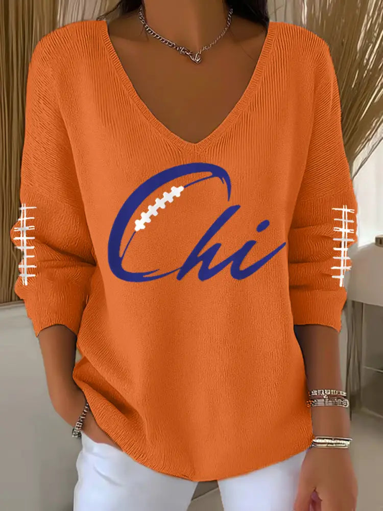 Women’s Football Fans Lovers Gameday Casual V Neck Top Orange / S