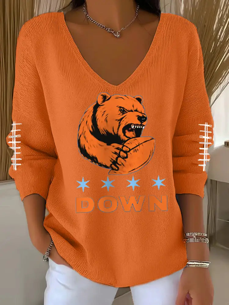 Women’s Football Fans Lovers Gameday Casual V Neck Top Orange / S
