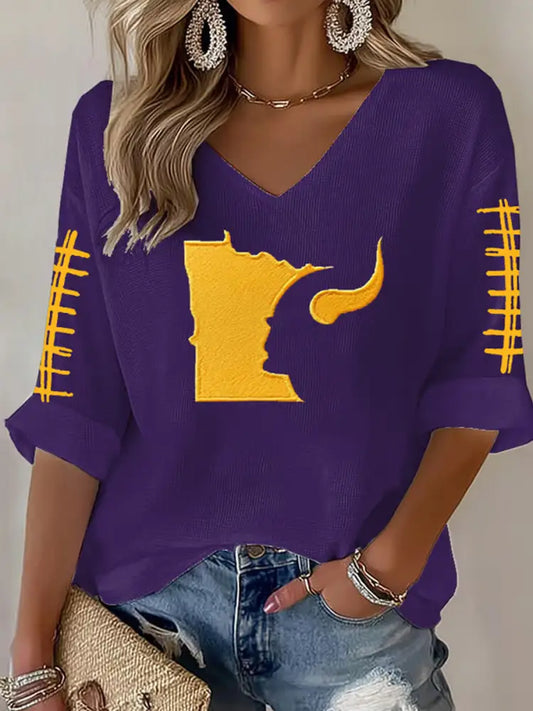 Women’s Football Fans Lovers Gameday Casual V Neck Top Purple / S