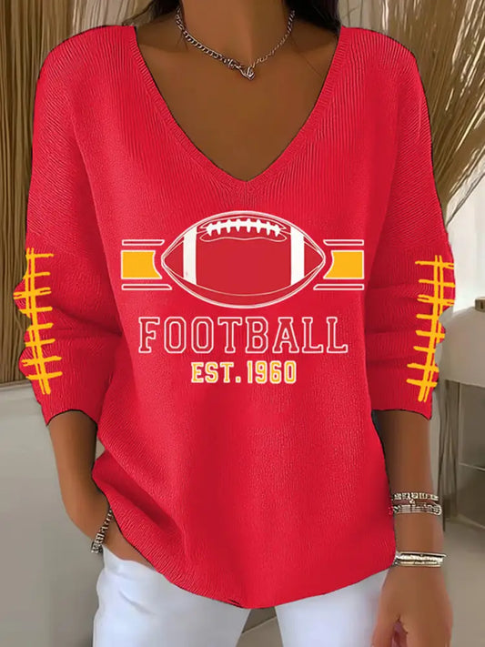 Women’s Football Fans Lovers Gameday Casual V Neck Top Red / S