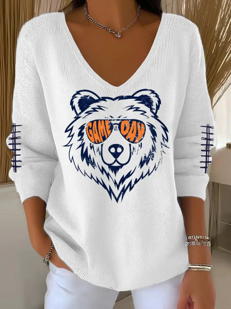 Women’s Football Fans Lovers Gameday Casual V Neck Top White / S