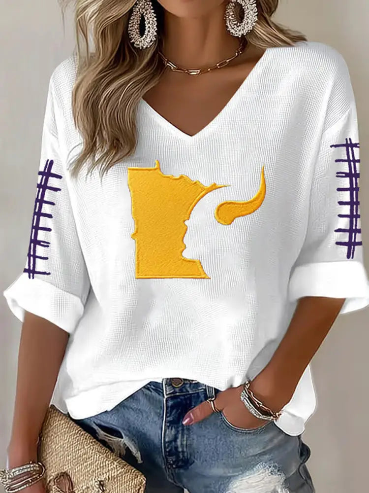 Women’s Football Fans Lovers Gameday Casual V Neck Top White / S