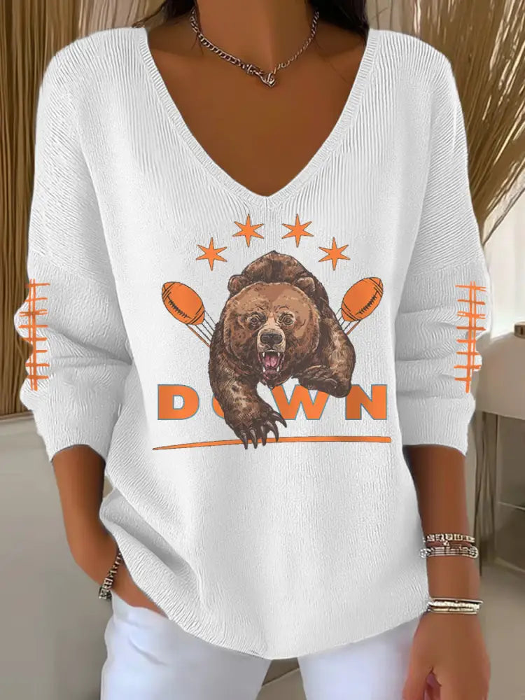 Women’s Football Fans Lovers Gameday Casual V Neck Top White / S