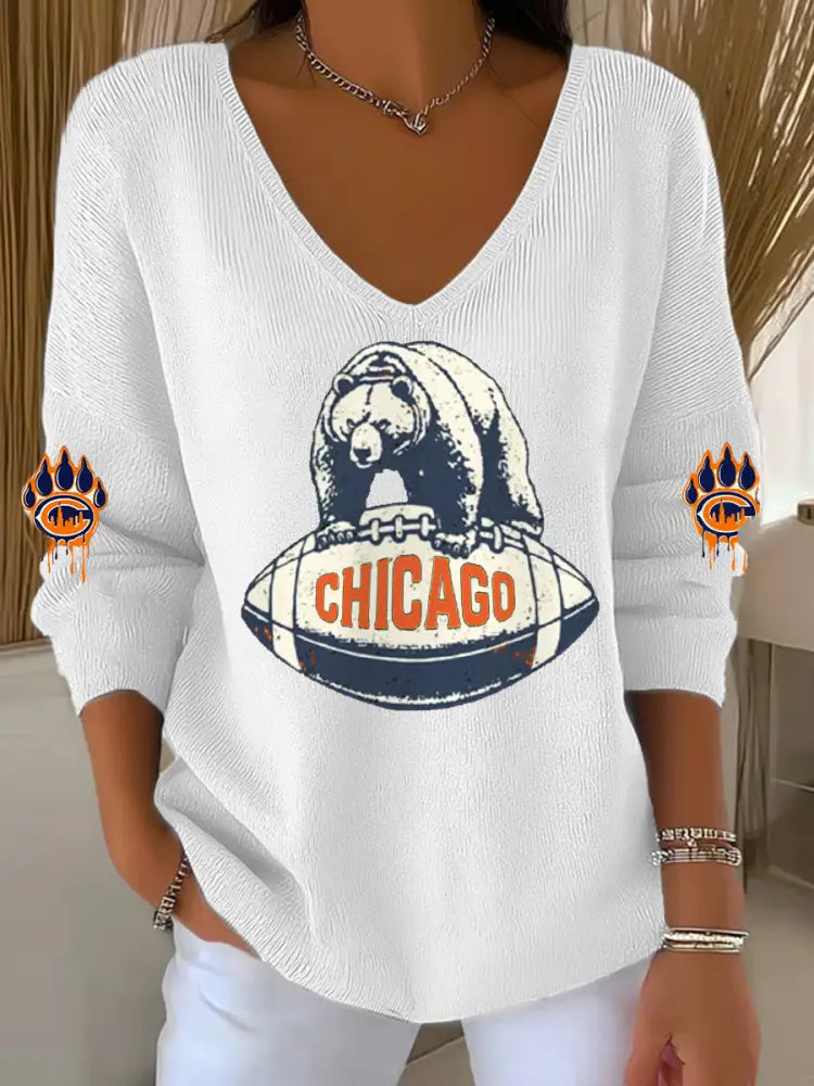 Women’s Football Fans Lovers Gameday Casual V Neck Top White / S