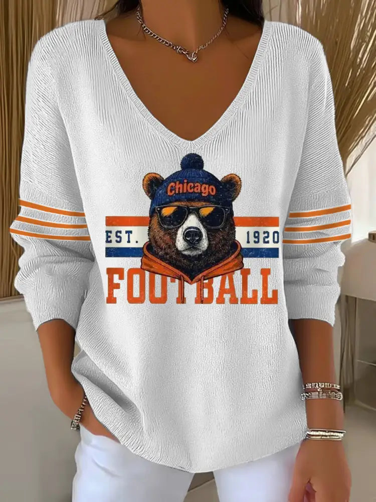 Women’s Football Fans Lovers Gameday Casual V Neck Top White / S