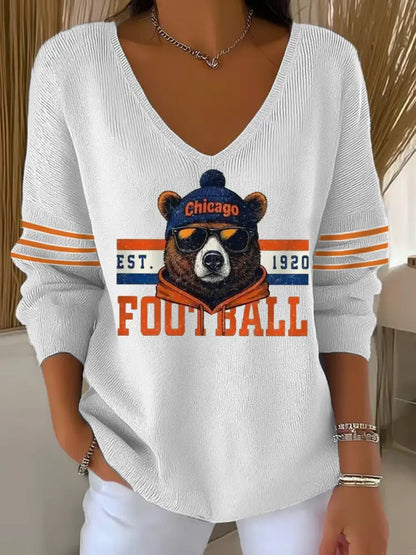 Women’s Football Fans Lovers Gameday Casual V Neck Top White / S