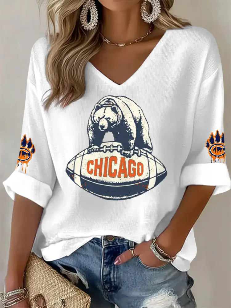 Women’s Football Fans Lovers Gameday Casual V Neck Top White / S