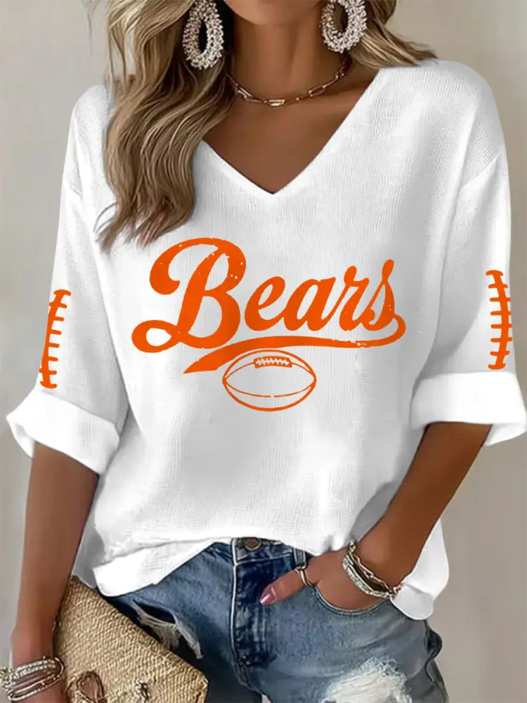 Women’s Football Fans Lovers Gameday Casual V Neck Top White / S