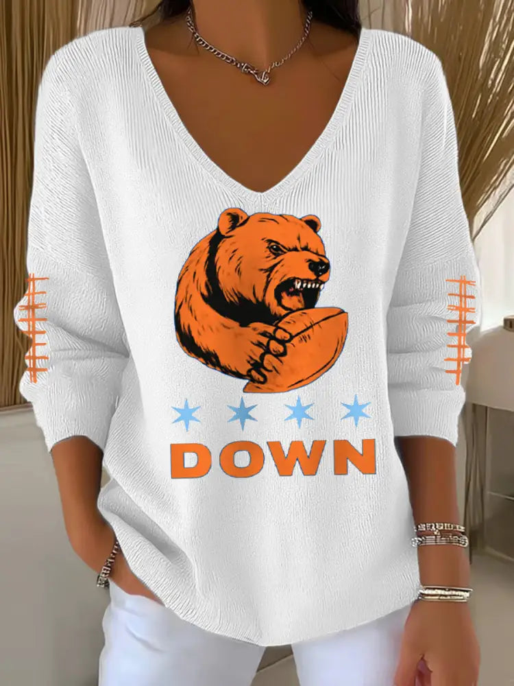 Women’s Football Fans Lovers Gameday Casual V Neck Top White / S