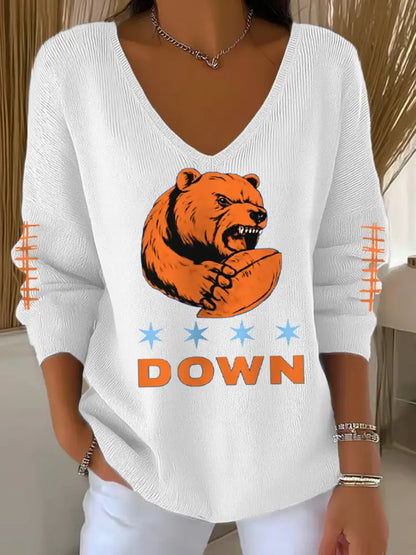 Women’s Football Fans Lovers Gameday Casual V Neck Top White / S