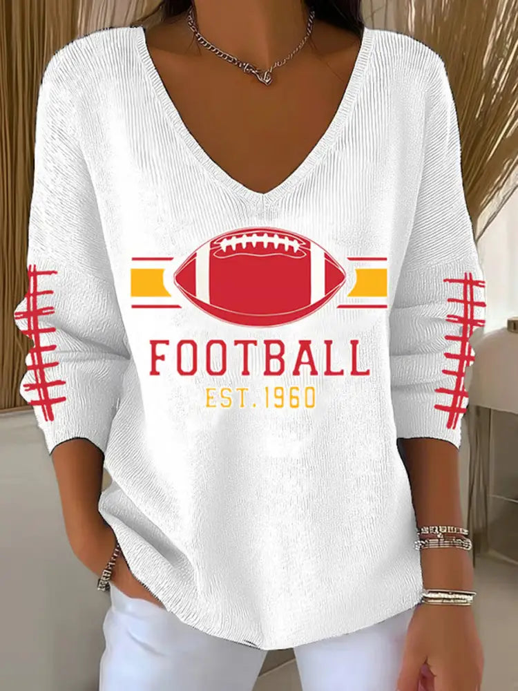 Women’s Football Fans Lovers Gameday Casual V Neck Top White / S