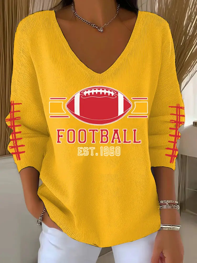 Women’s Football Fans Lovers Gameday Casual V Neck Top Yellow / S
