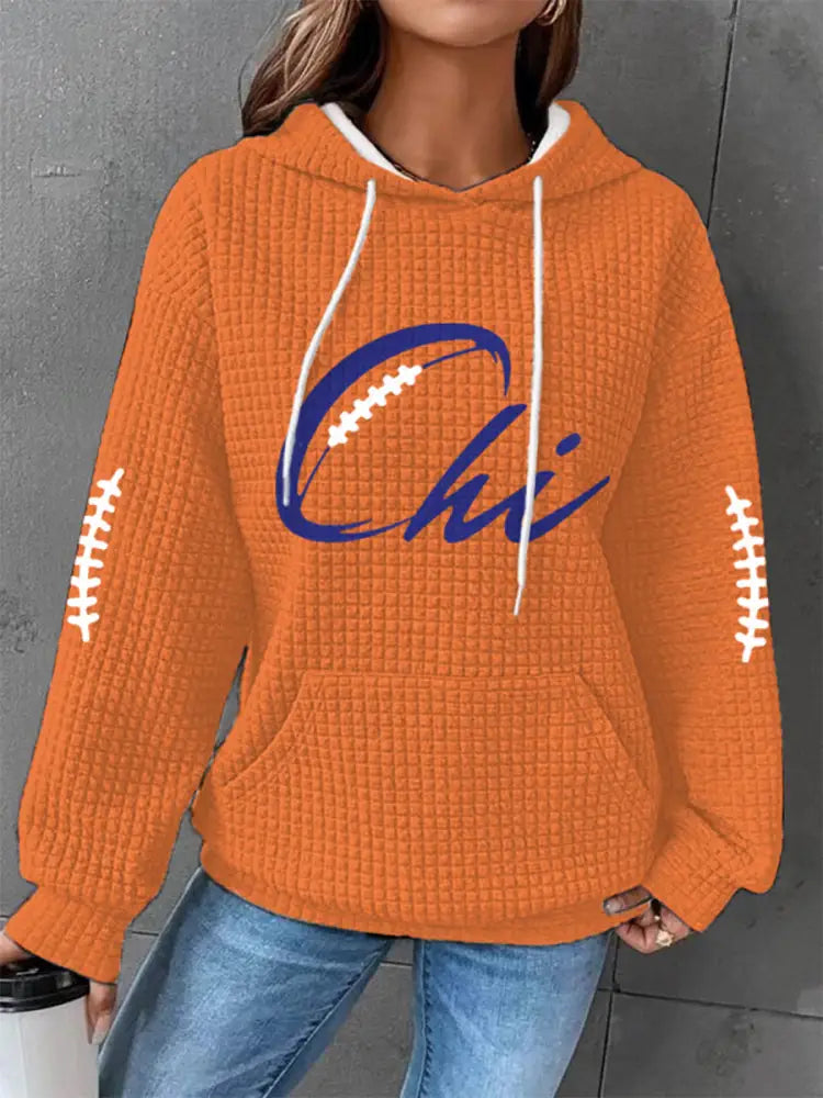 Women’s Football Fans Lovers Gameday Casual Waffle Hoodie Orange / S