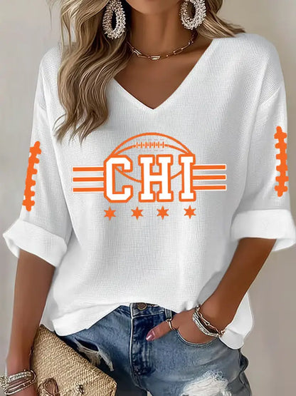 Women’s Football Fans Lovers Gameday Casual Waffle T shirt White / S