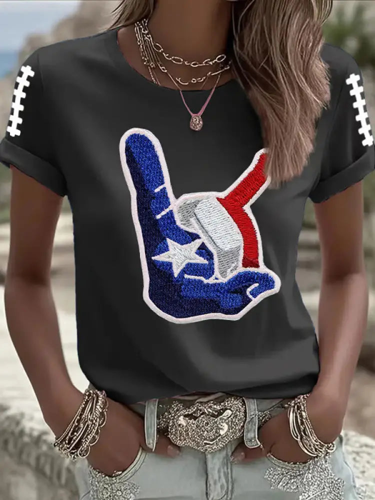 Women’s Football Print Crew Neck T Shirt Dark Gray / S