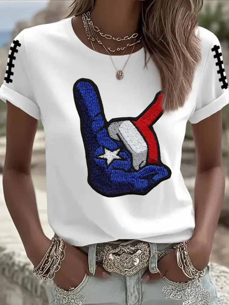 Women’s Football Print Crew Neck T Shirt White / S