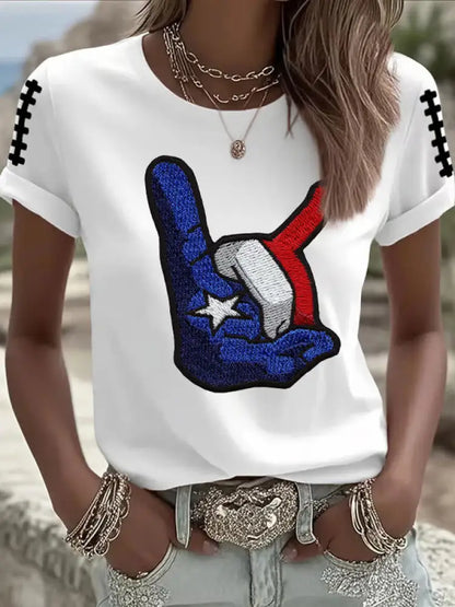 Women’s Football Print Crew Neck T Shirt White / S