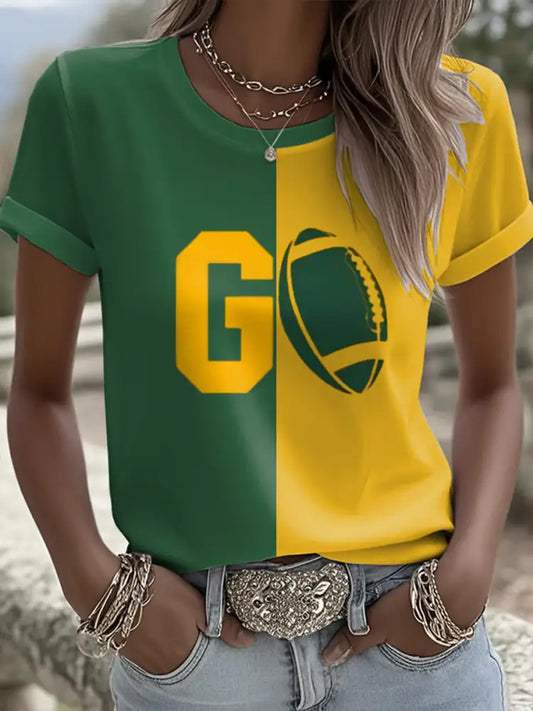 Women’s Football Print short sleeved T shirt As picture / S