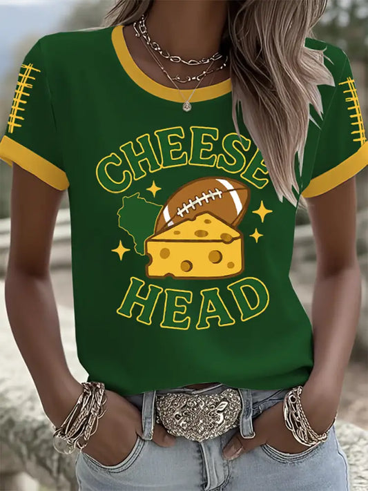 Women’s Football Print short sleeved T shirt As picture / S