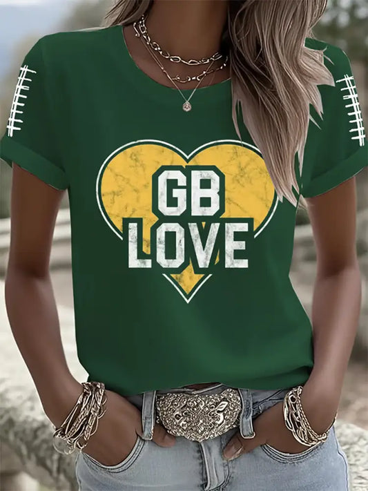 Women’s Football Print short sleeved T shirt Green / S