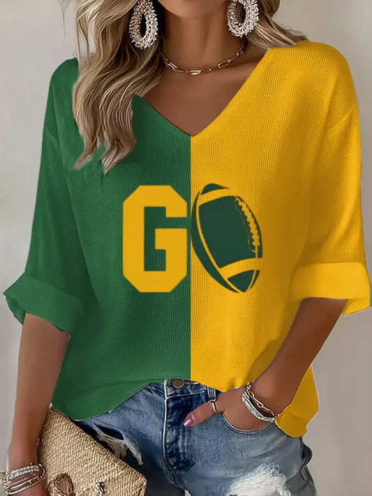 Women’s Football Print Waffle T shirt As picture / S