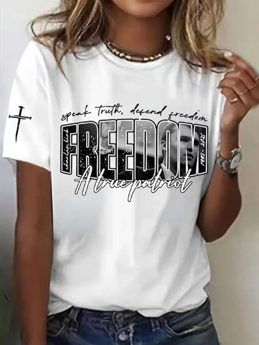 Women’s Freedom American Flag Printed Commemorative T-shirt A / S