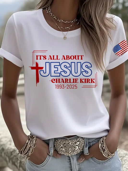 Women’s Freedom American Flag Printed Commemorative T-shirt A / S