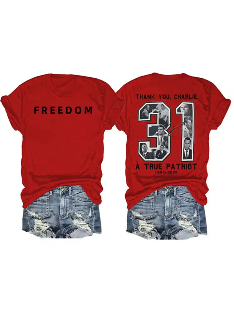 Women’s Freedom American Flag Printed Commemorative T-shirt C / S