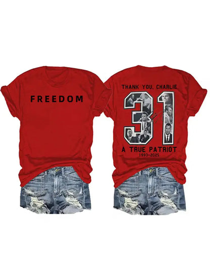 Women’s Freedom American Flag Printed Commemorative T-shirt C / S