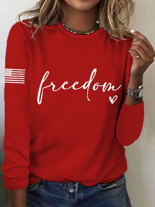 Women’s Freedom Charlie Kirk USA Flag Print Long Sleeve T-Shirt Red / S
