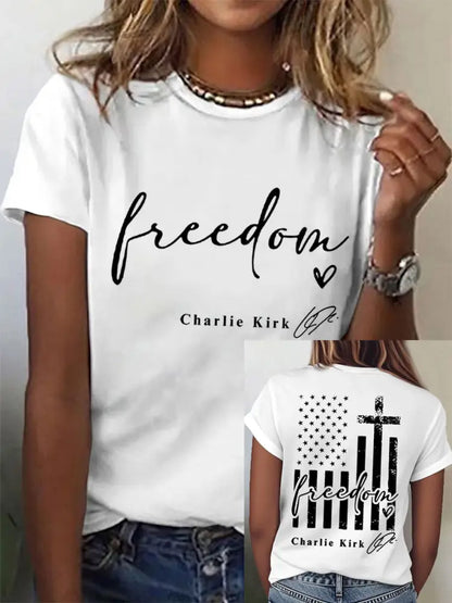 Women’s Freedom Charlie Kirk USA Flag Print Tee White / S