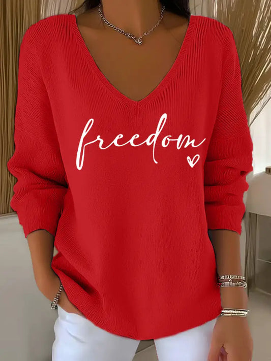 Women’s Freedom Charlie Kirk V-Neck Long-Sleeve Top Red / S