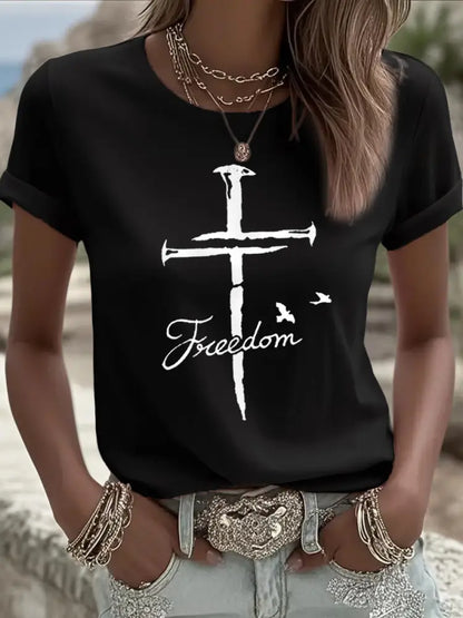 Women’s Freedom Cross Faith Charlie Kirk Tee Black / S