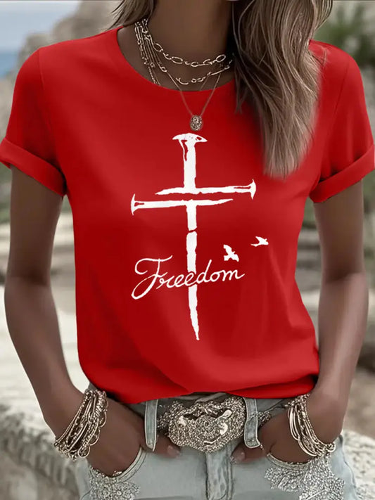 Women’s Freedom Cross Faith Charlie Kirk Tee Red / S